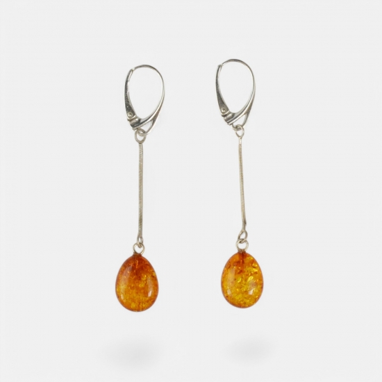 Cognac long amber earrings for her